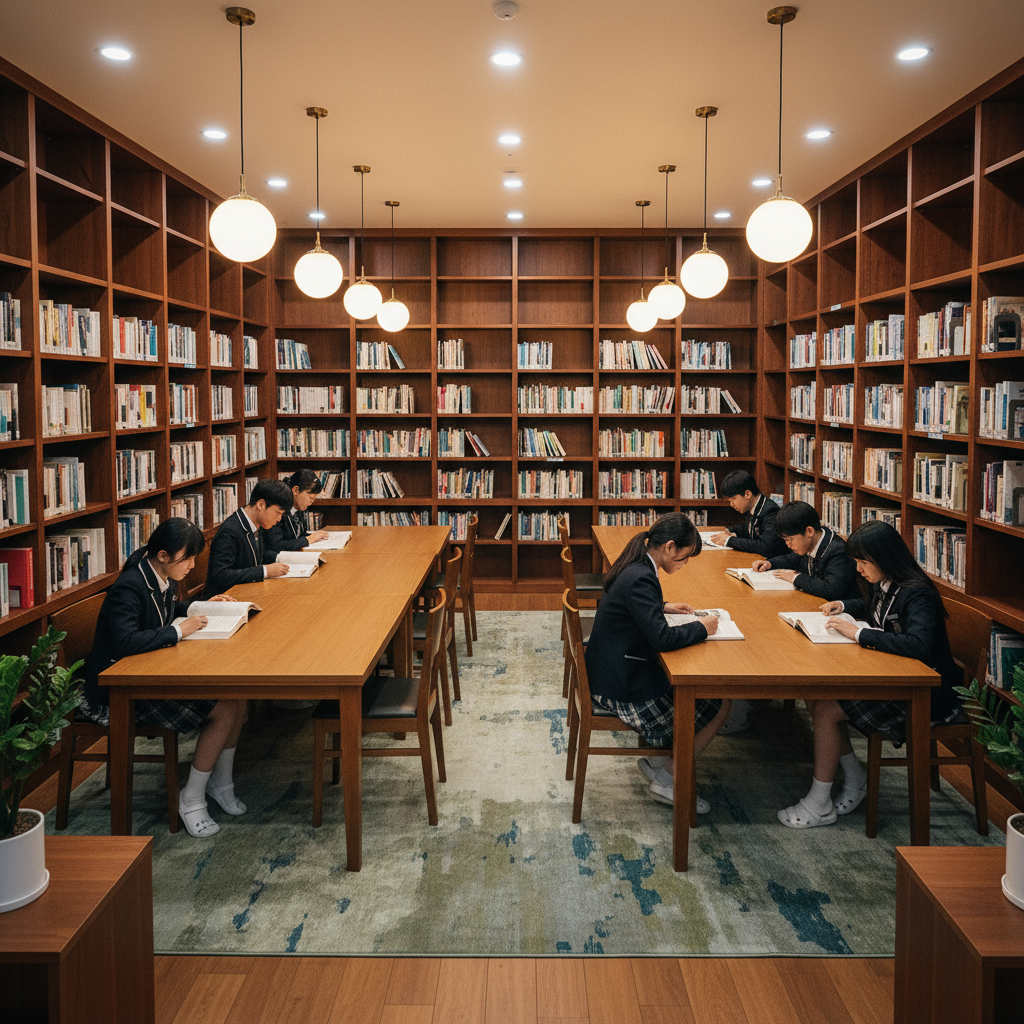 학습 자료가 갖춰진 도서관 공간