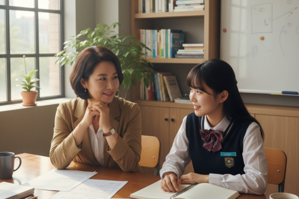 강사와 학생의 일대일 상담 장면